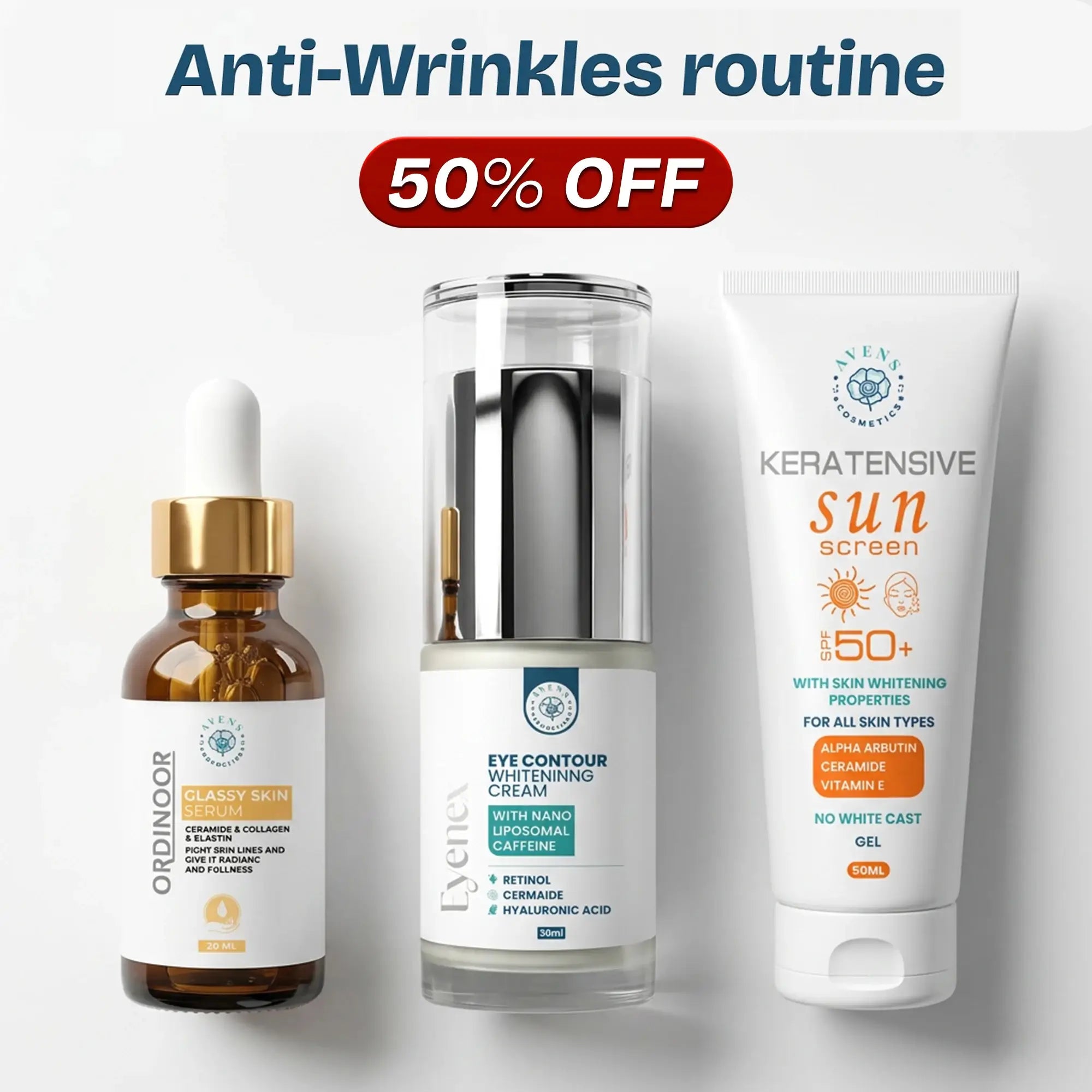 Anti-Wrinkles routine (Eyenex cream+Glassy skin serum+Keratensive sunscreen )
